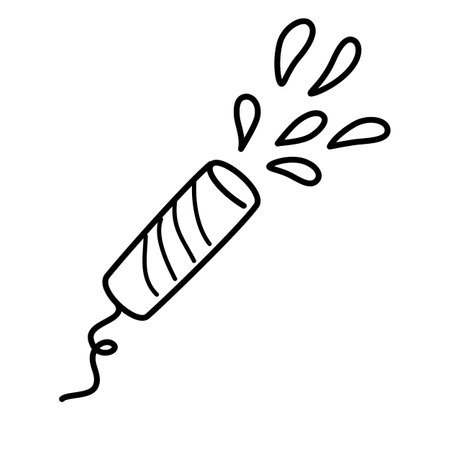 Petard. birthday element. Line art symbol for web printing and applications. Vector illustration in doodle style hand-drawn isolated on the white background.のイラスト素材