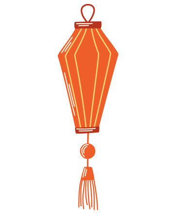 Chinese Paper Lantern. Doodle icon. Traditional Chinese lantern day. Poster, April 20. Important day. Hand drawn vector illustration isolated on the white background.のイラスト素材