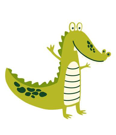 cartoon crocodile. Wild animal for zoo ad, nature concept, children book illustrating. South America fauna. Vector Isolate illustration on white background for kids in funny doodle styleのイラスト素材