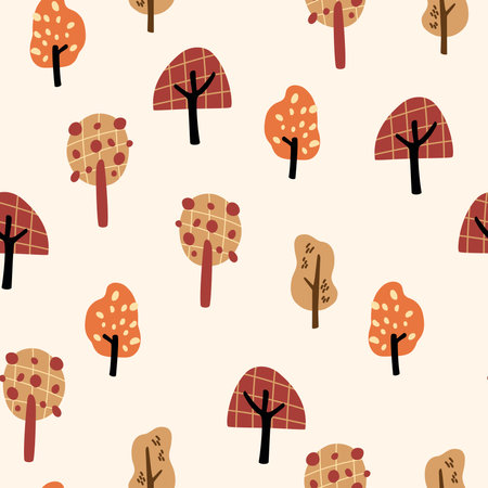 Hand draw Trees seamless pattern. Cute and cozy autumn trees background. Creative kids texture for fabric, wrapping, textile, wallpaper, apparel. Vector cartoon illustrationのイラスト素材