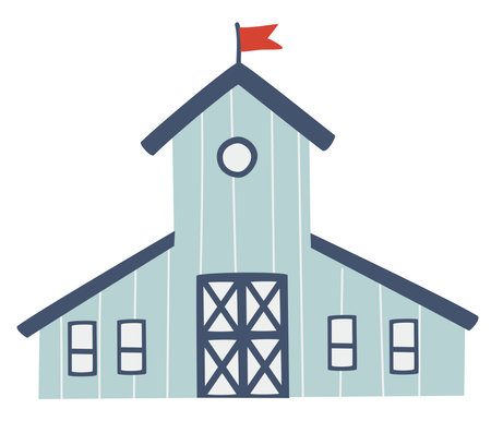 Cartoon farm house. Agriculture and Farming Concept Cartoon Style. Outside view of dwelling. Living real estate facade. Flat vector illustration isolated on white backgroundのイラスト素材