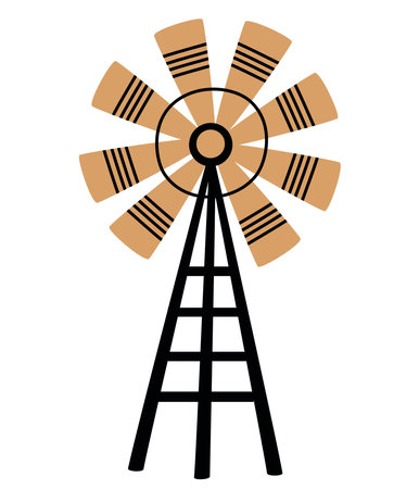 Rural windmill and watermill. Ideal for logo, printing and postcards. Vector illustration isolated on the white background.のイラスト素材