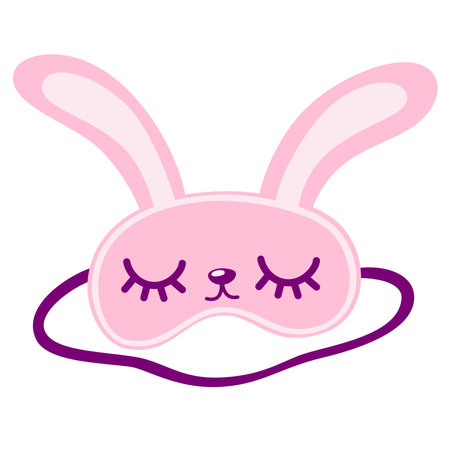 Sleeping mask with a bunny face. Nightwear elements for resting and relaxation. Symbol of pajama party. Night accessory to sleep, travel and recreation. Cartoon Vector illustration isolatedのイラスト素材