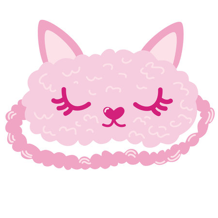 mask for dreaming. Sleep mask with cat face. Nightwear elements for resting and relaxation. Symbol of pajama party. Cartoon Vector illustration isolated on the white background.のイラスト素材