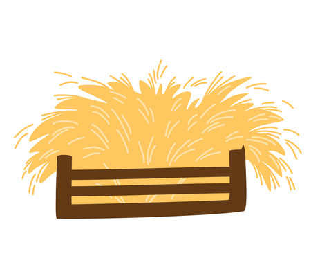 haystack. Dry grass, farm fodder bundles. Bale of hay Dried haystack, fodder straw and farm haystacks vector cartoon illustration isolated on the white background.のイラスト素材