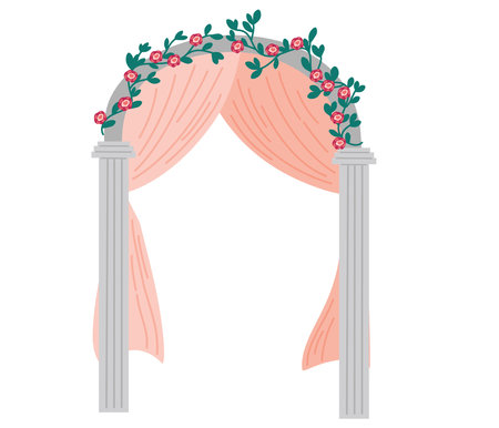 Beautiful wedding arch with flowers, leaves and branches. Vintage floral design. Vector hand draw illustration isolated on the white background.のイラスト素材