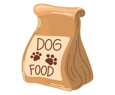dog food package. Animal feed. pet shop. Vector flat illustration isolated on the white background.のイラスト素材