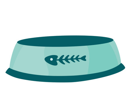 pet food bowl. Cat and dog cartoon containers with wet and dry meal, water and milk. Canine or feline feed dishes. Kittens or puppies accessories. domestic animal feeding plate. vector illustrationのイラスト素材