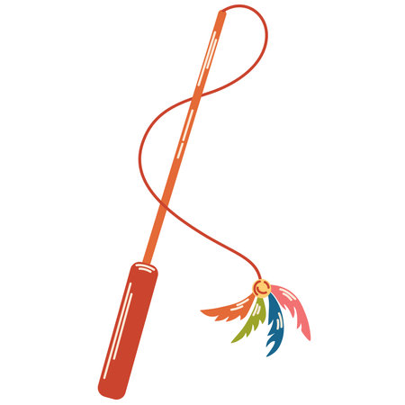 Toy for cats. Stick with Colored Feathers. pet shop. Vector flat illustration isolated on the white background.のイラスト素材