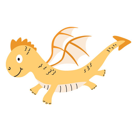 cartoon dragon. Cute baby fairytale fantasy dragon character. Children Vector hand draw illustrationのイラスト素材