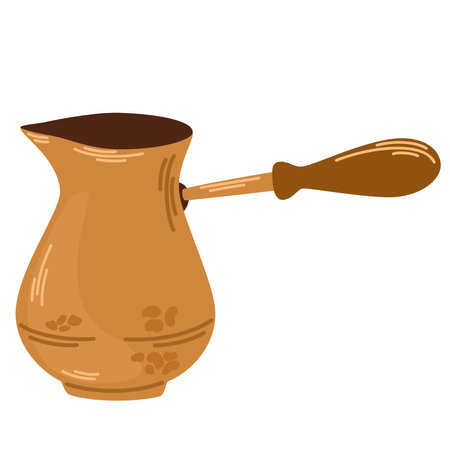 Turkish Coffee Pot. Cezve. A bowl with a handle for making coffee on the stove. Hand drawn vector illustration in doodle style for coffee shops, restaurants, morning routine.のイラスト素材
