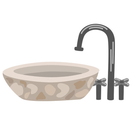 Bathroom Sink. Modern marble sink with mixer tap. Domestic Equipment with Faucet for Hygiene. Flat vector illustration isolated on white backgroundのイラスト素材