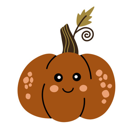 pumpkin character. Cute pumpkin with smiley face. Happy Halloween. Hand draw Vector children's illustration in boho cartoon style. For printing, posters, children's roomのイラスト素材