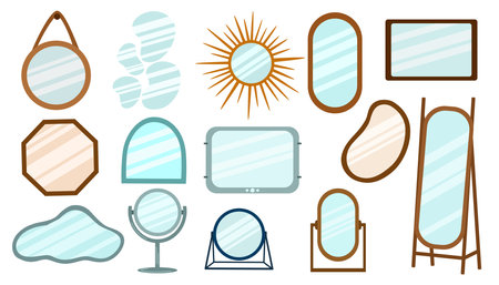 Mirrors Set. Furniture for home, living room, bedroom, bathroom. hand drawn vector doodle elementsのイラスト素材