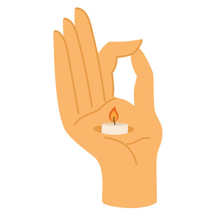 Candle Buddhism. Meditation Item. Candle in the shape of a hand. Vector Illustrationのイラスト素材
