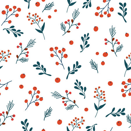 Winter fir branches seamless pattern, Christmas woodland fabric design. New year texture for print, wrapping paper, design, fabric, decor, gift. Vector backgroundのイラスト素材