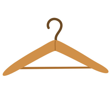 Wooden clothes hanger. Apparel accessory for hanging top and bottom garments. Wardrobe, closet item for storage. Flat vector illustration isolated on white backgroundのイラスト素材