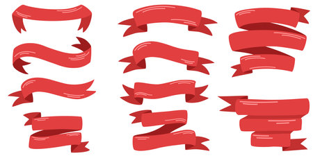 Ribbons set. Labels, price tags, banners for bookmark, vintage ribbons, retro strap, band isolated vector hand draw illustration.のイラスト素材