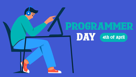 Programmer Day. Happy Webmasters Day. The 4th of April. Holiday card. Flat Vector Banner Design illustration for web banner, backgroundのイラスト素材