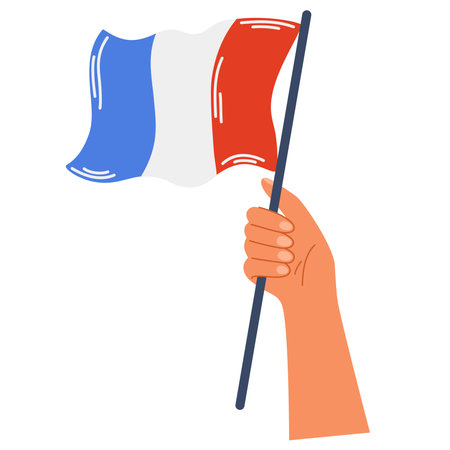 Flag of France, Hand Holding flag. Vector hand draw illustration.のイラスト素材
