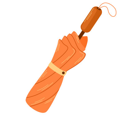 Closed and folded umbrella. Rainy seasonal parasols. Protecting accessories. Autumn, spring season. Hand drawn vector illustration isolated on whiteのイラスト素材