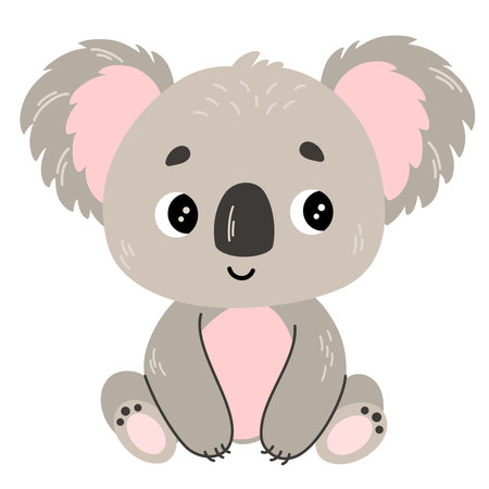 Cute cartoon koala. Childish vector illustration flat style. Sitting koala bear. For poster, greeting card, baby design.のイラスト素材