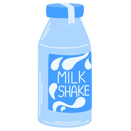 Milkshake, fresh drink in glass bottle. Milk shake, cocktail, summer sweet beverage, cold refreshment. Tasty refreshing product. Flat vector illustration isolatedのイラスト素材