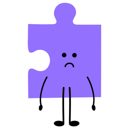 Puzzle with Face. Emotion. Colored character. Cartoon style. Flat design. Hand drawn trendy Vector illustration isolated on white backgroundのイラスト素材