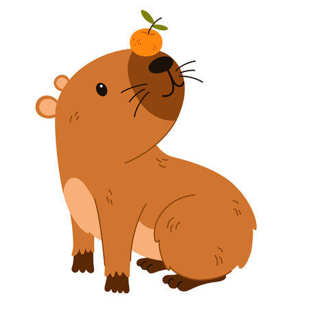 Cute capybara. Funny flat cartoon animal. Kawaii hand drawn capibara print design for sticker, postcard, tshirt. Vector illustration isolated on the white background.のイラスト素材