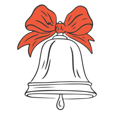 Hand drawn chalk Christmas bell with bow. Retro vintage new year party. Decorative design element for holiday. Vector doodle illustrationのイラスト素材