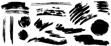 Hand drawn ink bold brush strokes. Grunge splatters, smears and mud marks, calligraphy, pastel pencil textures. Vector sketch elements for street art design and grunge punk illustrations.のイラスト素材
