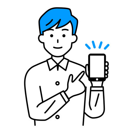 Casual man pointing at smartphoneのイラスト素材