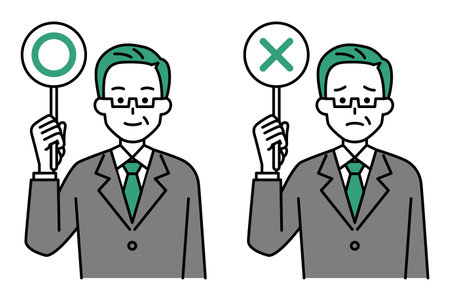 â Elderly man in a suit raising the Ã markのイラスト素材