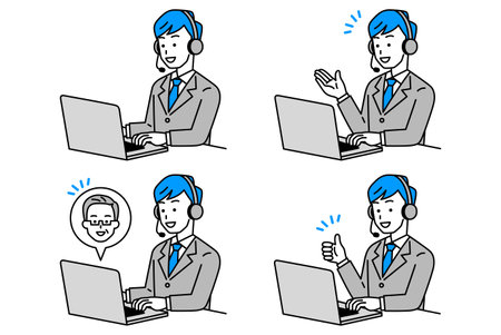 Operator man working on laptop setのイラスト素材
