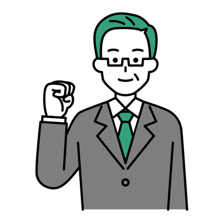 Elderly man in suit doing guts poseのイラスト素材