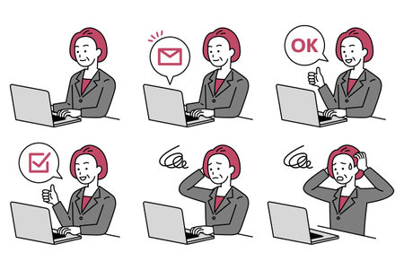 Woman in Senior Suit Working on Laptop Setのイラスト素材