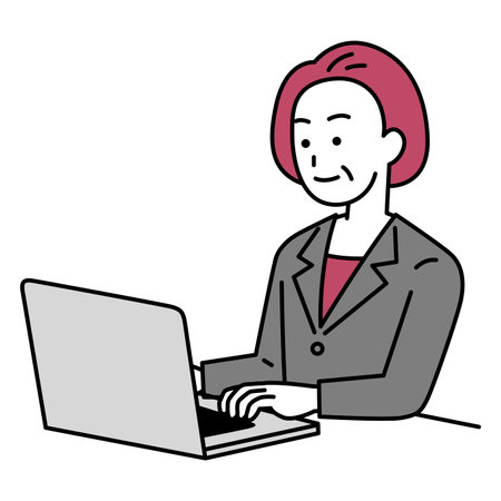 Woman in an older suit working on a laptopのイラスト素材