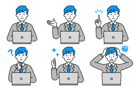 Men in suits working on laptop setのイラスト素材