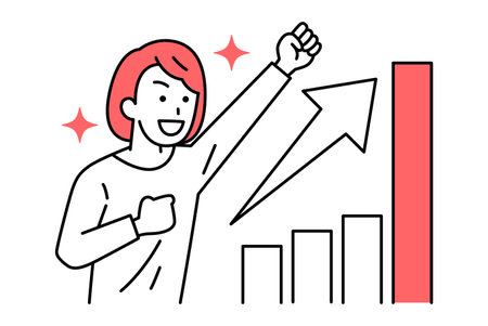 Casual woman rejoicing in growing graph and guts poseのイラスト素材