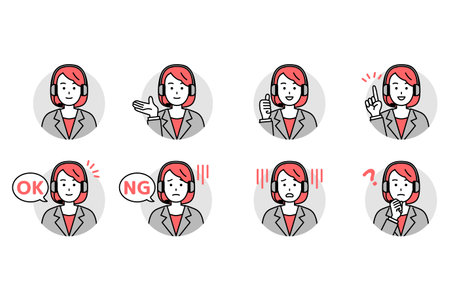 Call Center Female Operator Icon Setのイラスト素材
