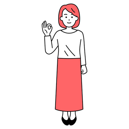 Casual woman making an OK sign (full body)のイラスト素材