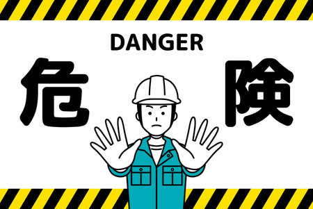 A male worker holds out his hands to warn of dangerのイラスト素材