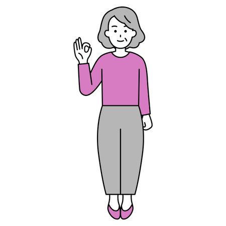 An elderly woman making an OK sign (full body)のイラスト素材