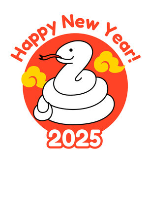 Coiled white snake New Year's card templateのイラスト素材