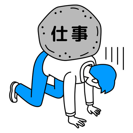 Casual man feeling overwhelmed by work pressureのイラスト素材