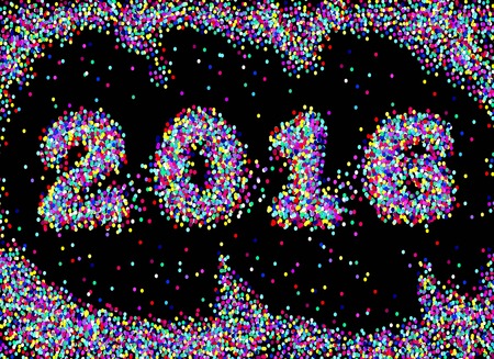 Illustration inscription 2016 hand built of confetti. Vector illustration. Greeting card....