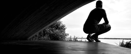 man on the shoreの写真素材