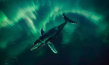 Humpback whale swimming in the ocean. Underwater photography.の素材