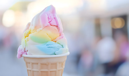 Ice cream in cone on blurred background, soft focus and vintage toneの素材