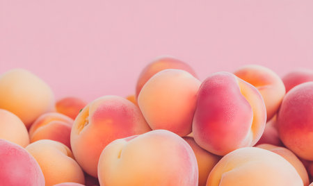 Fresh apricots on pastel pink background - soft focus pointの素材